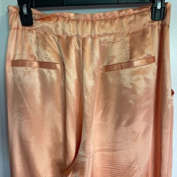 Zara Tangerine Orange Satin Finish High Waist Trousers Pants .Size L - Picture 11 of 16